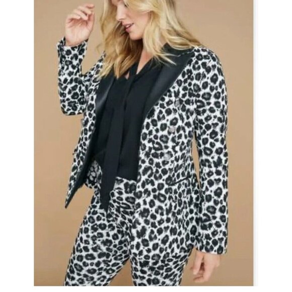 Lane Bryant Blazer Black Leopard Print Jacket Faux Leather Size 28 petite plus - Picture 1 of 13
